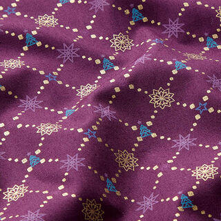 Cotton Poplin Christmassy Diamonds – aubergine/gold, 