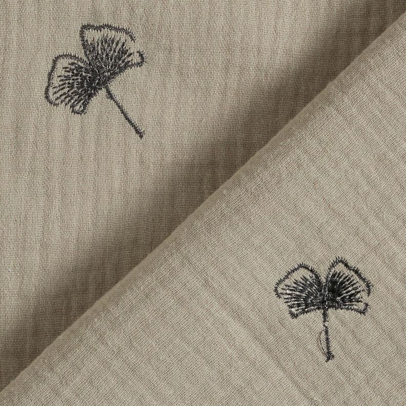 Double Gauze/Muslin embroidered ginkgo – light grey,  image number 4
