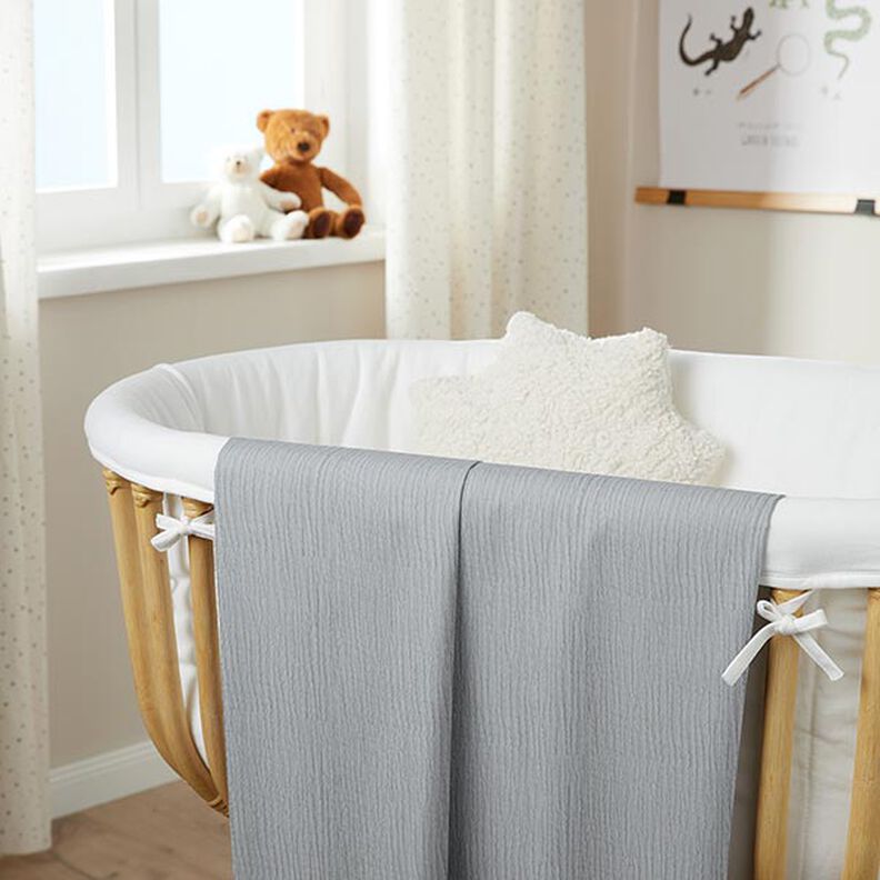 GOTS Triple-Layer Cotton Muslin – light grey,  image number 7