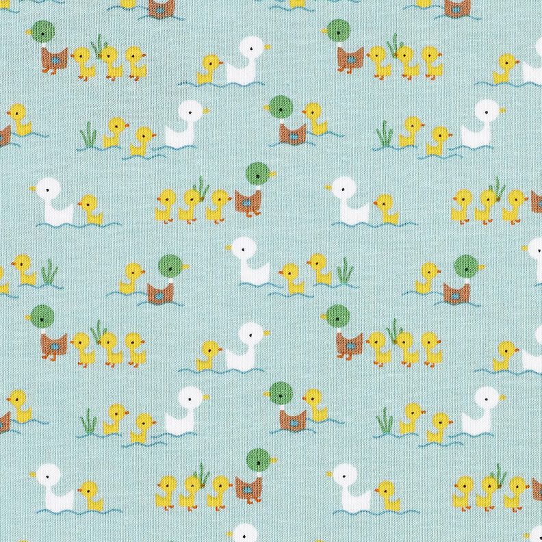 Cotton Jersey Duckling with chicks – light blue,  image number 1