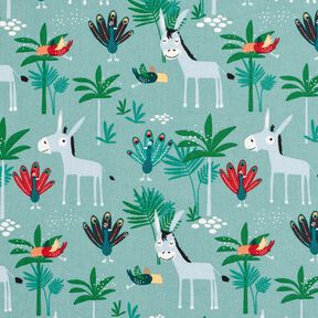 Cotton Cretonne donkeys and peacocks – eucalyptus, 