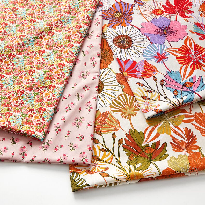 Decor Fabric Panama colourful flowers – cream/terracotta,  image number 5