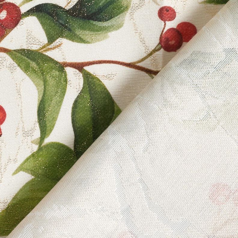Decor Fabric Jacquard Lurex winterberry holly – natural/gold,  image number 4