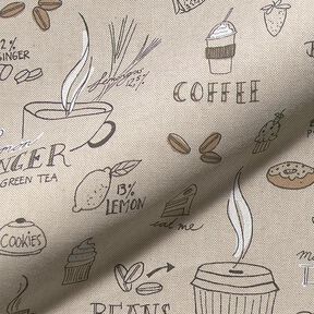 Coffee, Tea & Cake Half Panama Decor Fabric – natural, 