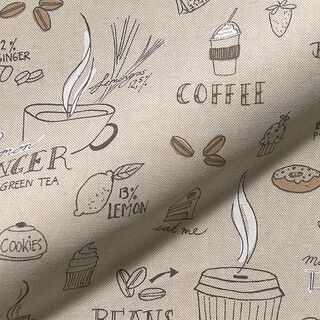 Coffee, Tea & Cake Half Panama Decor Fabric – natural, 
