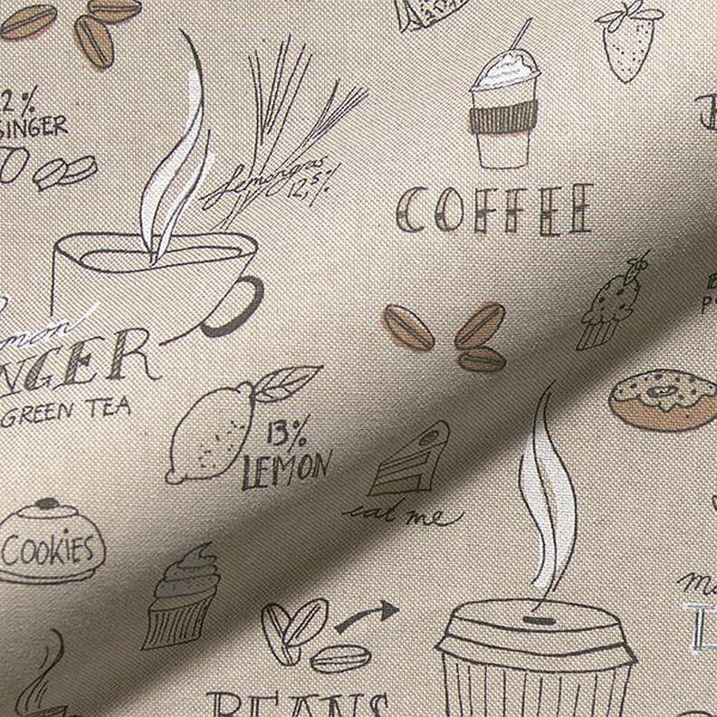 Coffee, Tea & Cake Half Panama Decor Fabric – natural,  image number 2