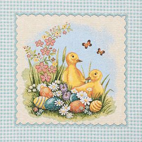 Decorative Panel Tapestry Fabric Chicks and Easter Eggs – light blue, 