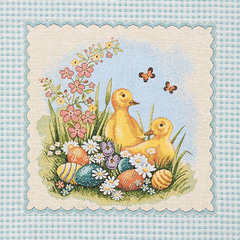 Decorative Panel Tapestry Fabric Chicks and Easter Eggs – light blue,  image number 1