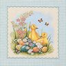 Decorative Panel Tapestry Fabric Chicks and Easter Eggs – light blue,  thumbnail number 1