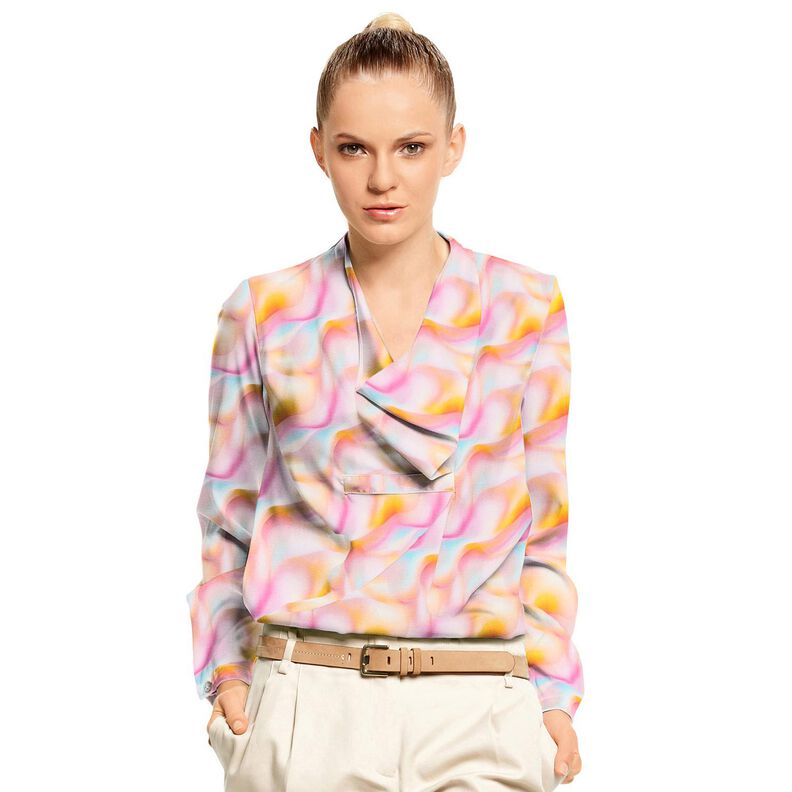 viscose fabric summery wave pattern – apricot/ice blue, image number 5