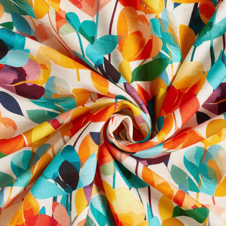 Viscose Linen Blend stylized flowers – offwhite/orange,  image number 3