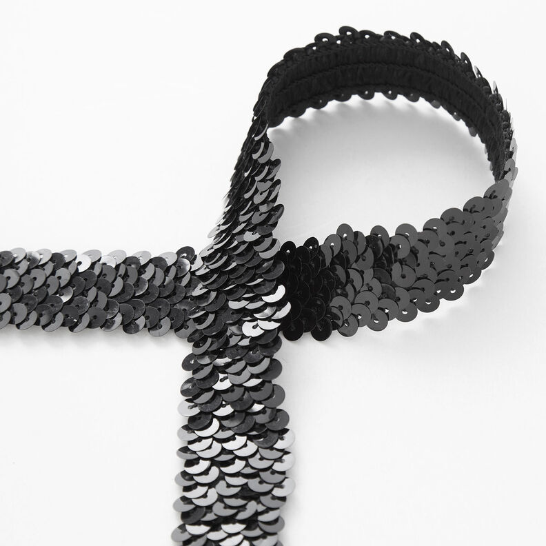 Elastic sequin trim [30 mm] &ndash; black,  image number 1