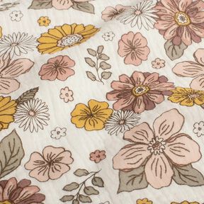 Double Gauze/Muslin Retro Flowers – white, 