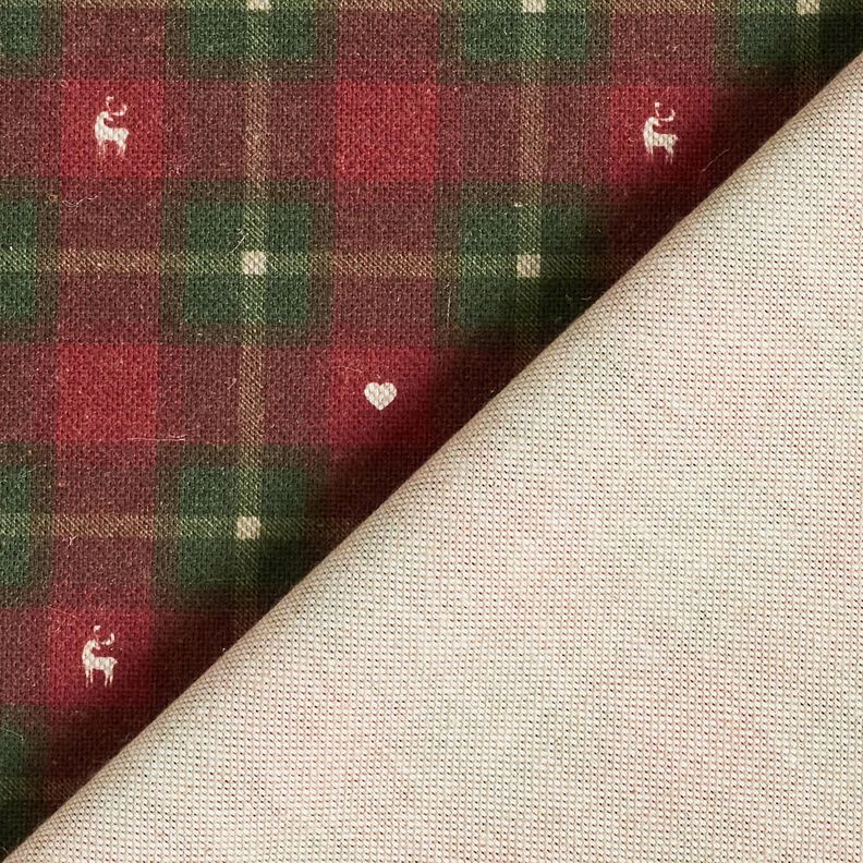 Decor Fabric Half Panama Check with hearts – dark red/dark pine, image number 4