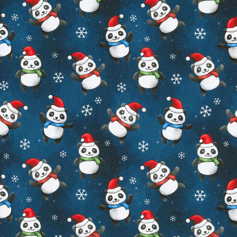 Cotton Jersey Panda in Christmas spirit | Glitzerpüppi – midnight blue/chili, image number 1