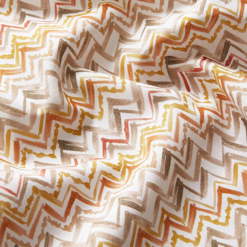 Cotton Poplin Brush stroke zigzag Digital Print – white/copper,  image number 2