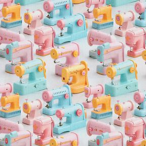 Cotton Poplin colourful sewing machines – light pink/light turquoise, 