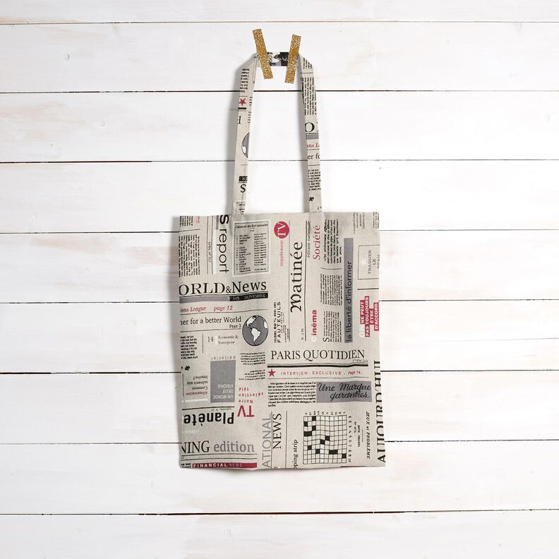 Decor Fabric Half Panama international newspaper – natural/black,  image number 7