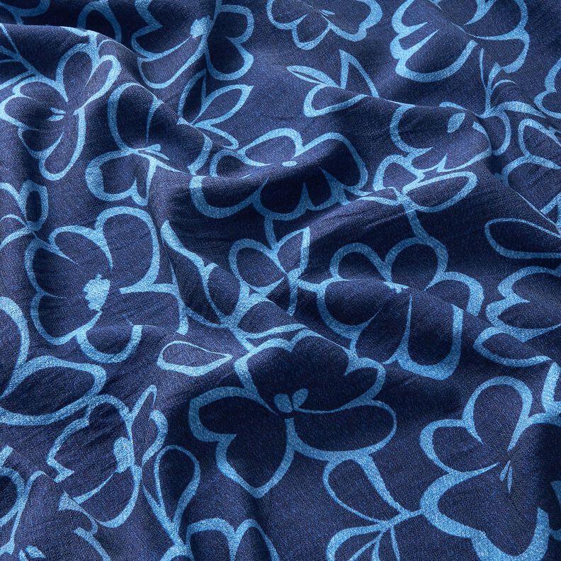 Viscose crepe abstract flowers – navy blue/royal blue, image number 2