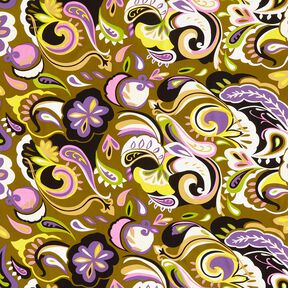 viscose fabric Retro flowers – olive/lilac, 