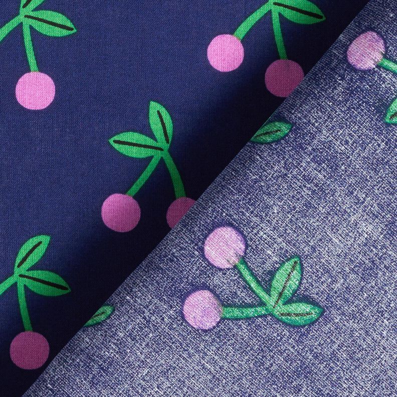 Coated Cotton cute cherries – navy blue, image number 4
