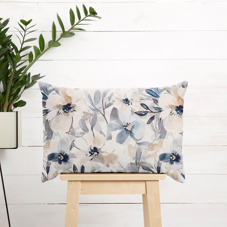 Decor Fabric Half Panama Large Flowers – almond/blue, image number 7