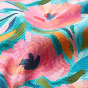 Decor Fabric Cotton Twill painted flowers – pink/turquoise, 