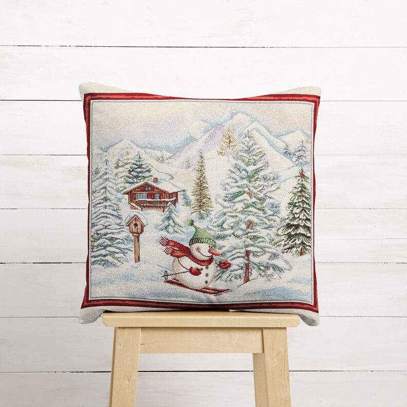 Decorative Panel Tapestry Fabric Snowman – carmine/light beige, image number 6