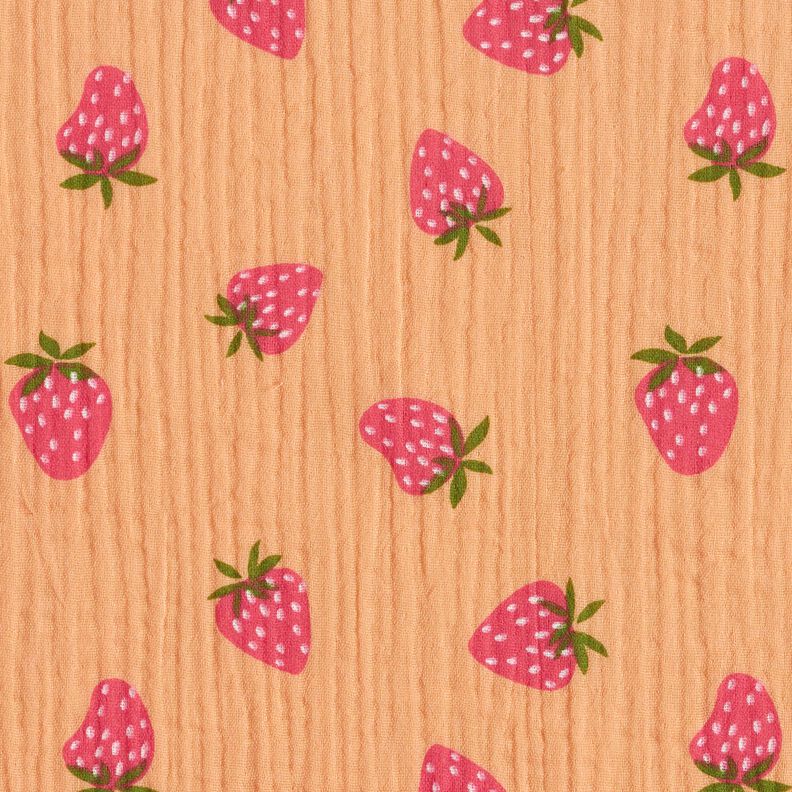 Double Gauze/Muslin Strawberries – apricot,  image number 1