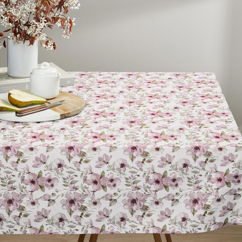 Tablecloth fabric Watercolor flowers – ivory/light dusky pink,  image number 8