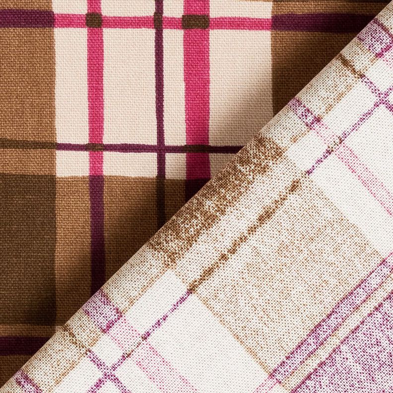 Decor Fabric Half Panama colourful check – mocca/grape, image number 4