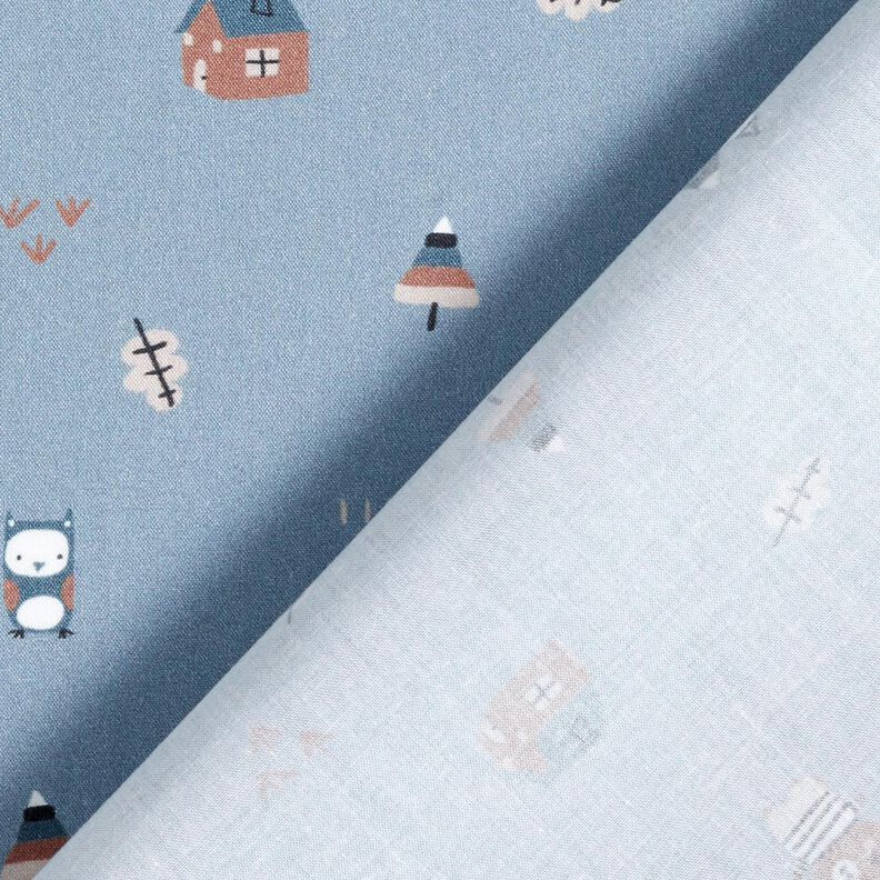 GOTS Cotton Poplin Bear and owl on the move – light wash denim blue,  image number 4