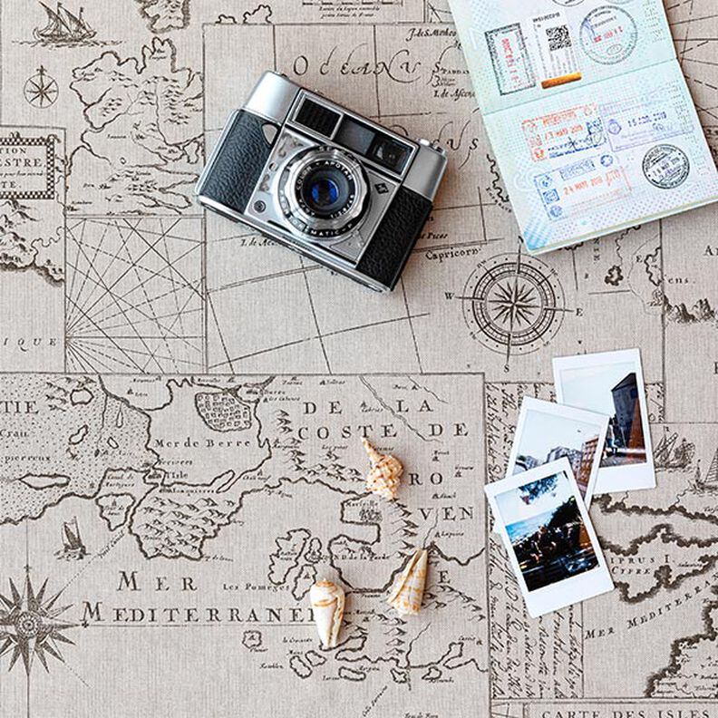 Decor Fabric Half Panama nautical chart – natural,  image number 6