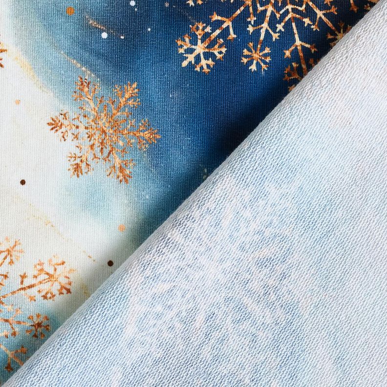 French Terry Snowflakes Milky Way | Glitzerpüppi – indigo/antique gold, image number 4