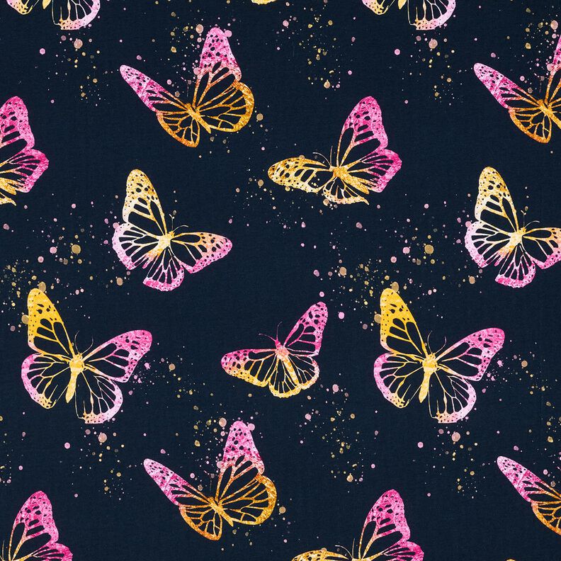 Cotton Jersey Butterflies | Glitzerpüppi – midnight blue/pink,  image number 1