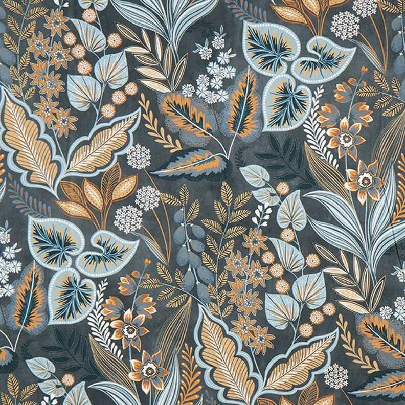 Decor Fabric Half Panama Paisley Leaves – blue grey,  image number 1