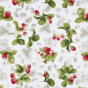 Decor Fabric Panama strawberries – white/carmine, 