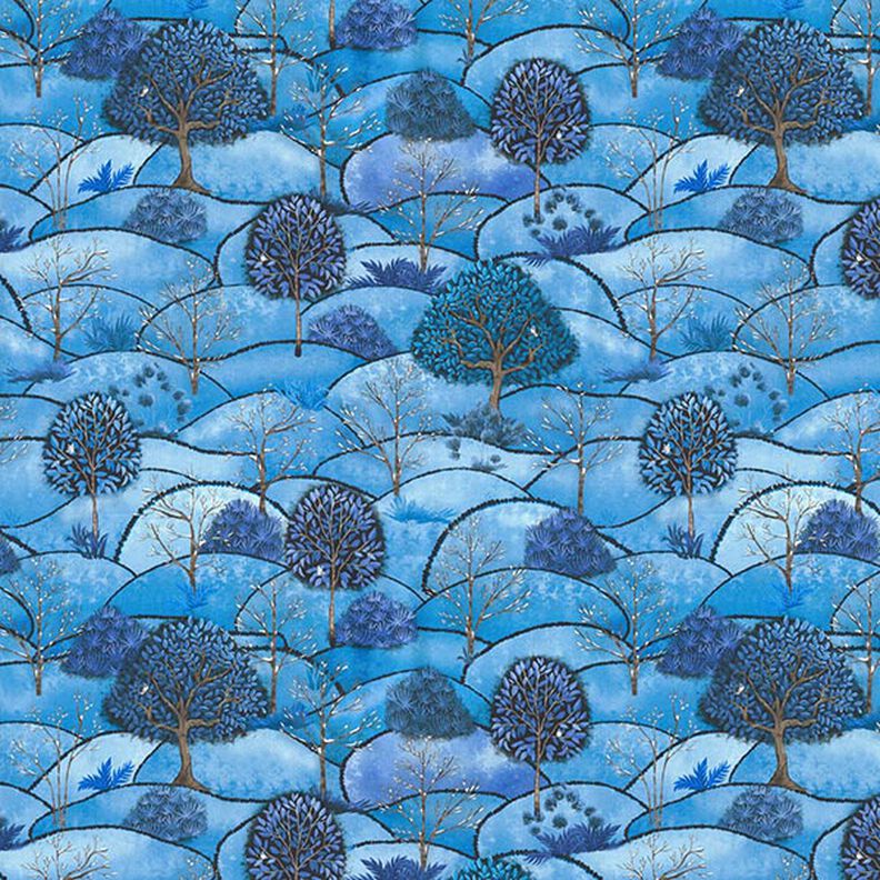 Winter Landscape Digital Print Half Panama Decor Fabric – light blue/midnight blue,  image number 1