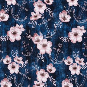 Cotton Jersey Blossoms & anchor | Glitzerpüppi – midnight blue/light dusky pink, 