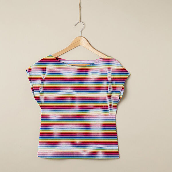 Cotton Jersey Rainbow Stripes – white/colour mix,  image number 8