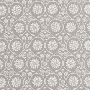 Cotton Cretonne Flowers and tendrils – silver grey/white, 