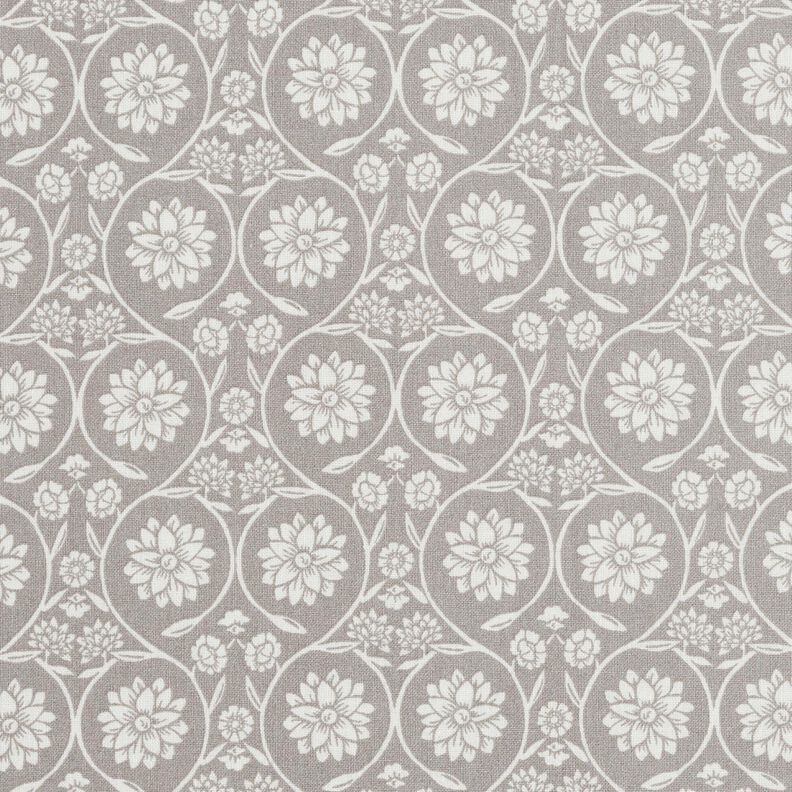 Cotton Cretonne Flowers and tendrils – silver grey/white,  image number 1