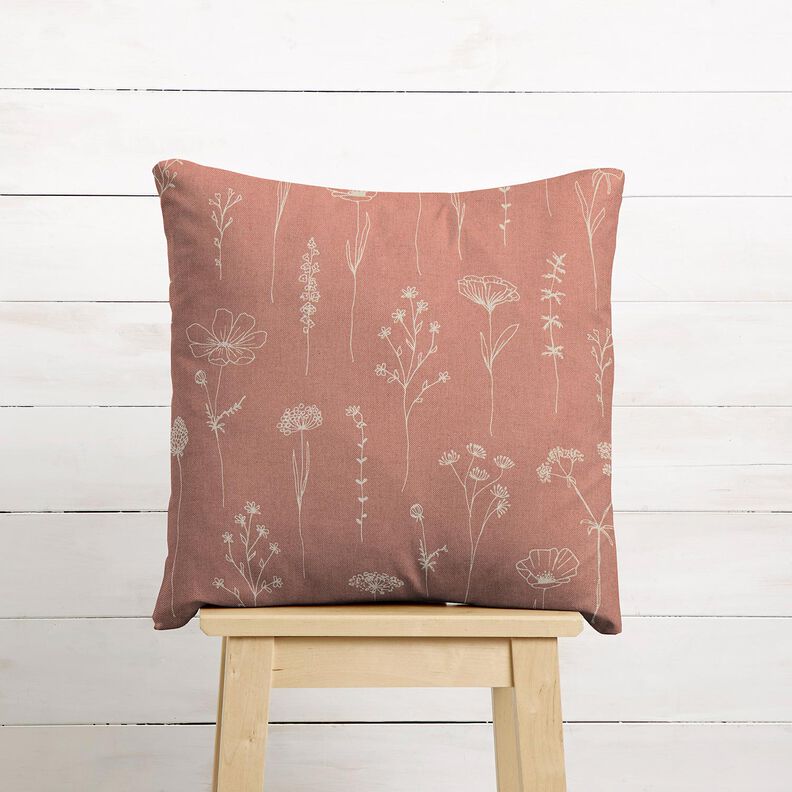 Decor Fabric Half Panama Delicate Flowers – dusky pink,  image number 9