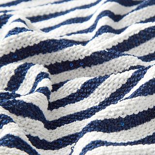 Knit fabric glitter stripes with sequins – offwhite/navy blue, 