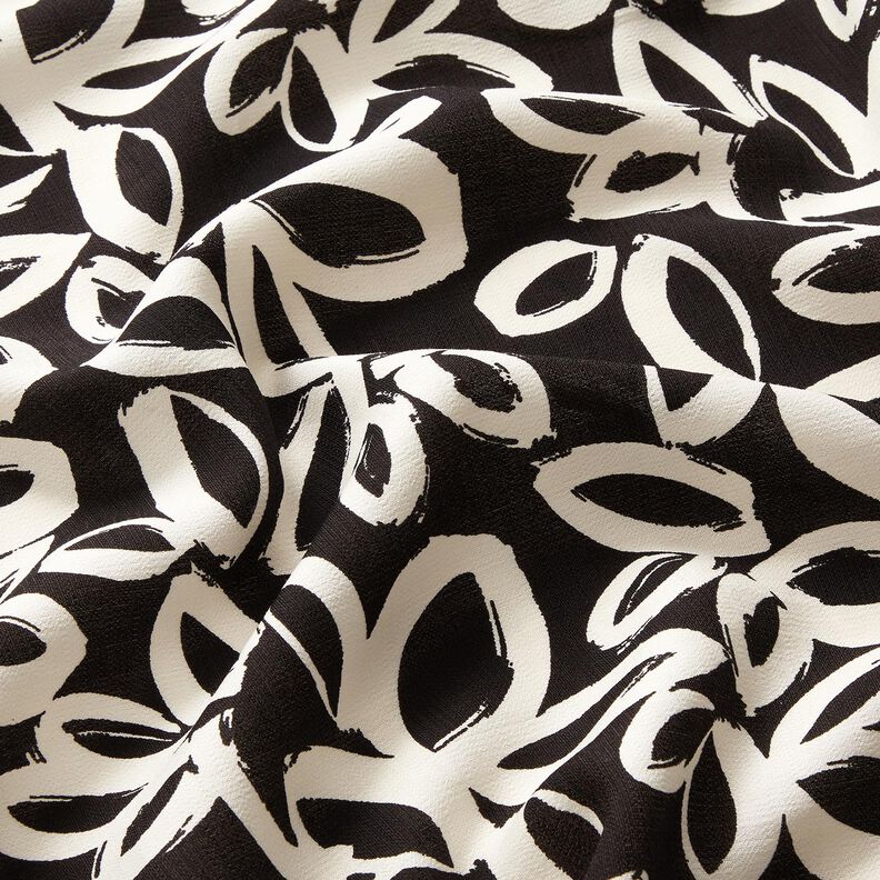Viscose crepe painted Hawaiian flowers – black/ivory,  image number 2
