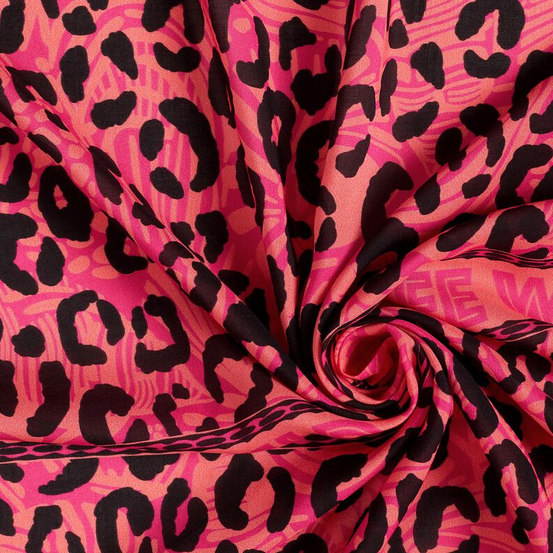 Viscose Voile Leo and flowers border design Panel – pink/orange, image number 4