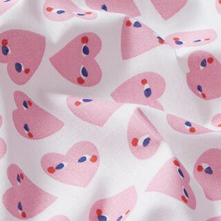 Cotton Cretonne Hearts with Eyes – white/pink, 