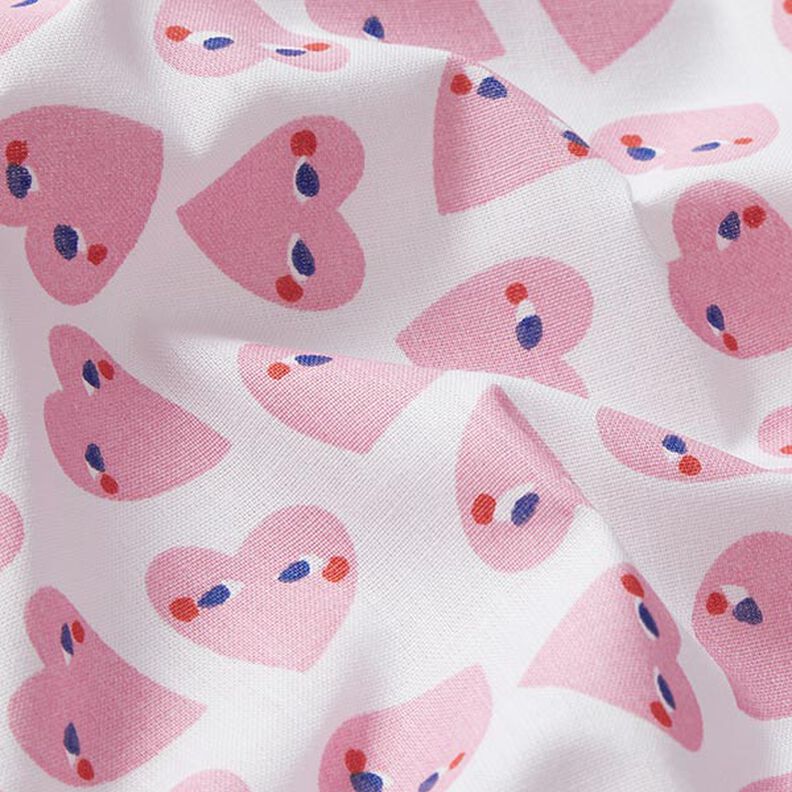 Cotton Cretonne Hearts with Eyes – white/pink,  image number 2