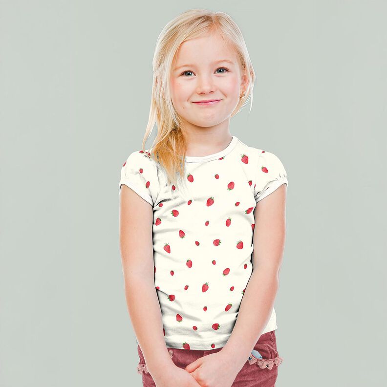 GOTS Cotton Jersey watercolour strawberries Digital Print – ivory, image number 7
