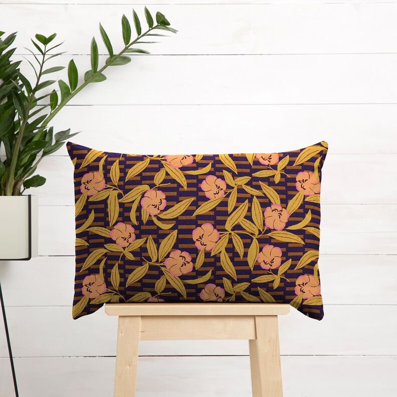 Decor Fabric Half Panama colourful flowers – aubergine/light orange, image number 6